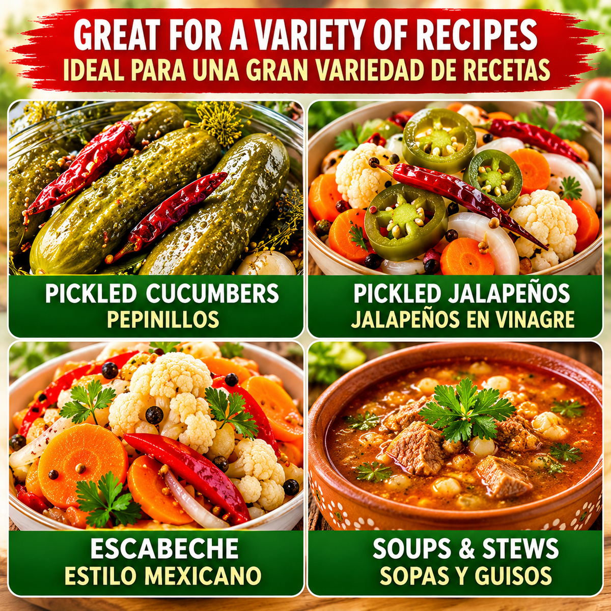 Pickling Spice – Especias Mixtas – Whole Mixed Spices for Pickling, Homemade Pickles, Vegetables, Marinades, Brines & Cooking – 4 oz and 1 lb.
