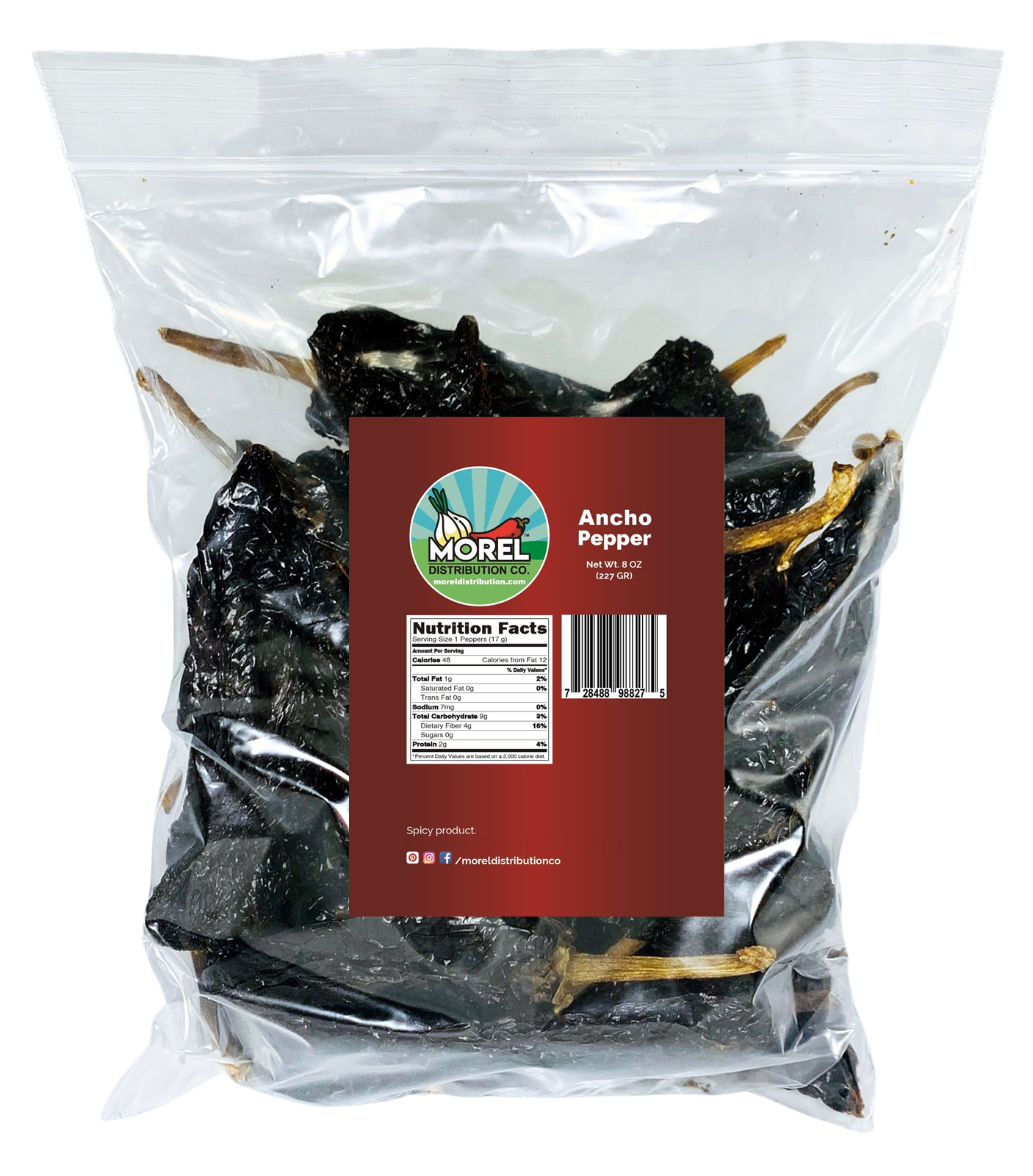 Dried Ancho Chile Peppers, Chili Ancho 8 oz