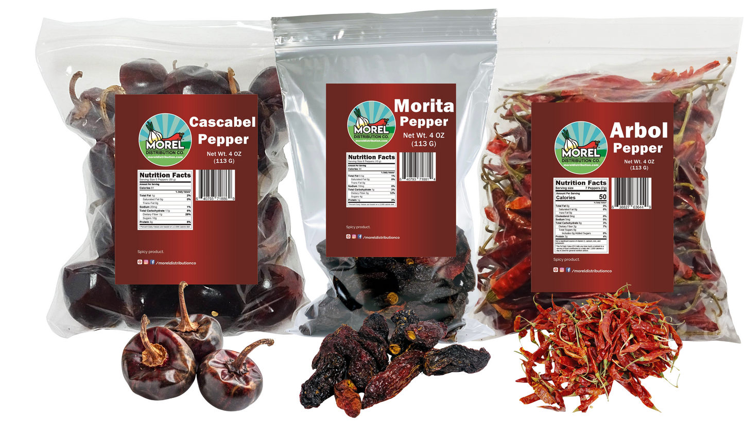 Dried Chile Peppers Variety Pack (12 oz Total) Cascabel Chiles, Morita Chiles and Arbol Chiles – Salsa Trio Peppers.