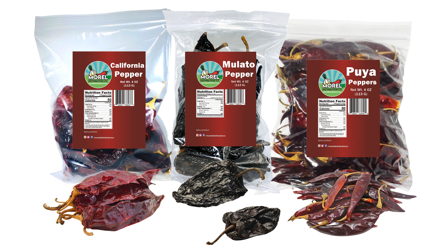 Dried Chile Peppers Variety Pack (12 oz Total) California Chiles, Mulato Chiles and Puya Chiles - The Special Pepper Pack.